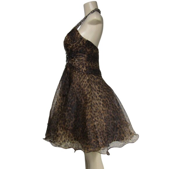 TONY BOWLS NWT 8 Leopard Halter Animal Print Jeweled Prom Fit & Flare Dress - Picture 5 of 13